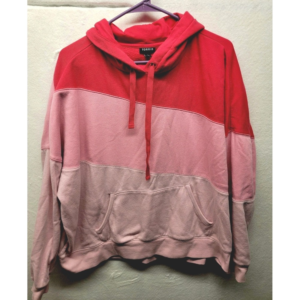 TORRID Cozy Fleece Relaxed Fit Hoodie Pink Colorblock Womens Plus 1 1X